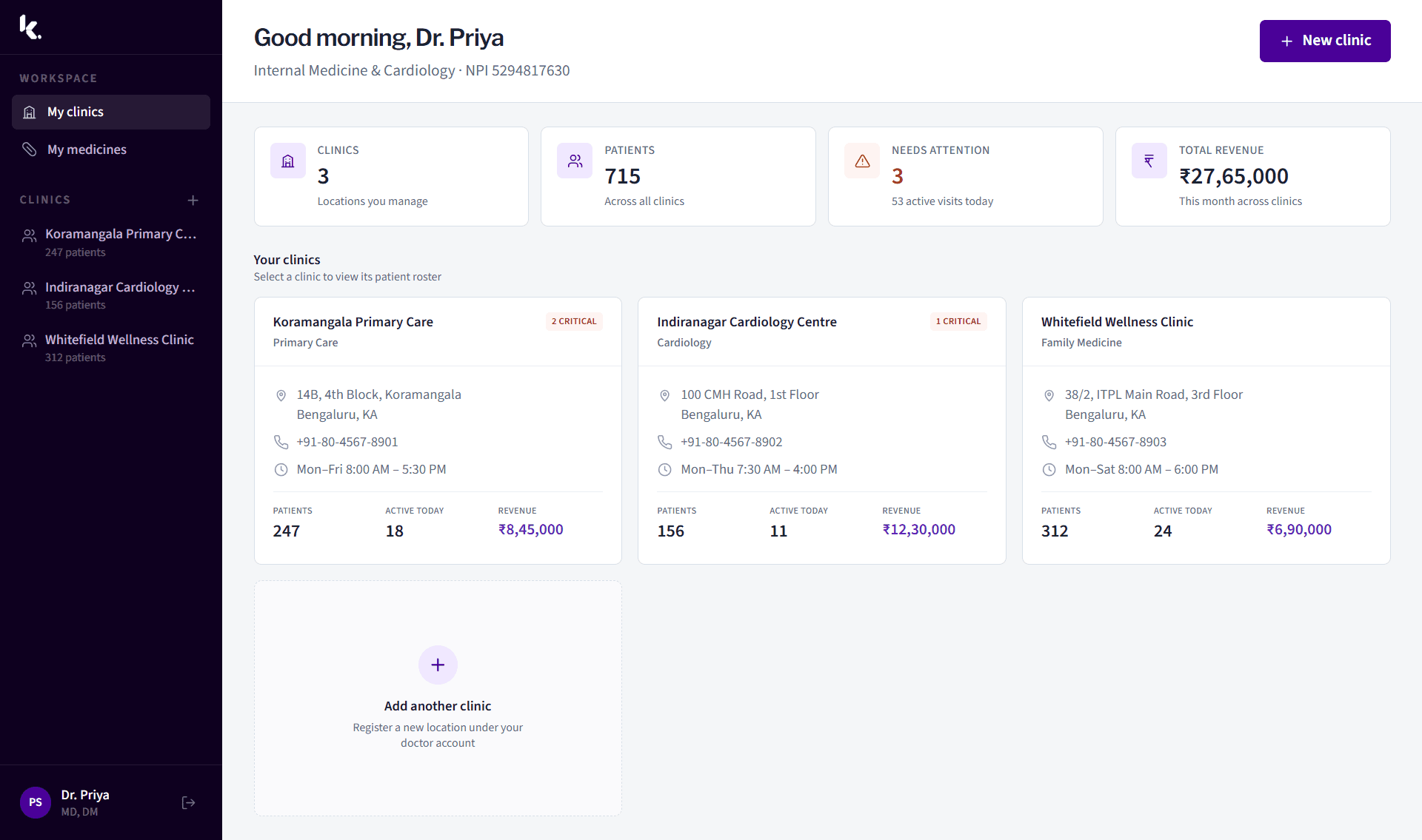 Kuvaka Health dashboard